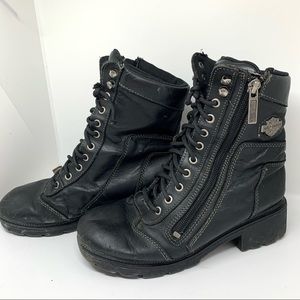 Black Leather Harley Davidson Lace-Up Boots - 6.5
